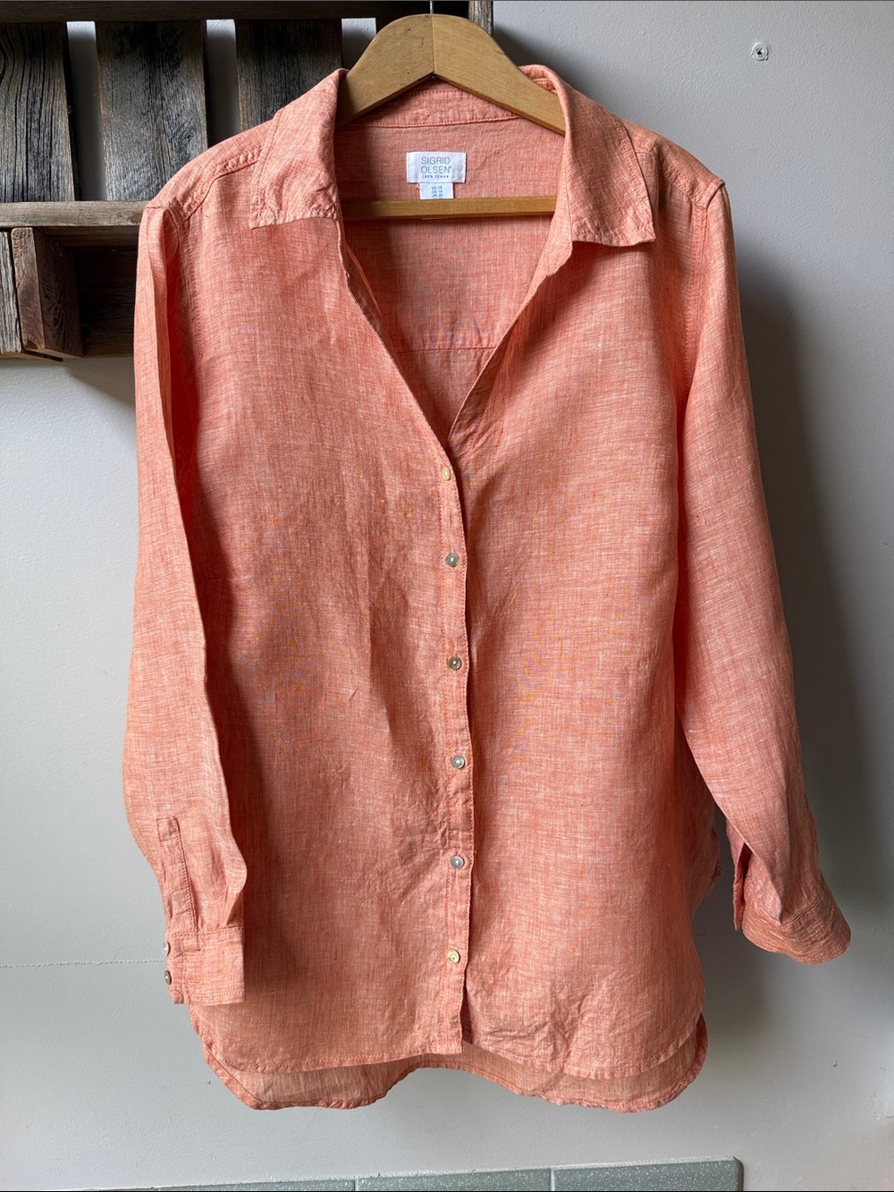 Sigrid Olsen Salmon Linen Button-Up Shirt Women’s 1X button up sleeves